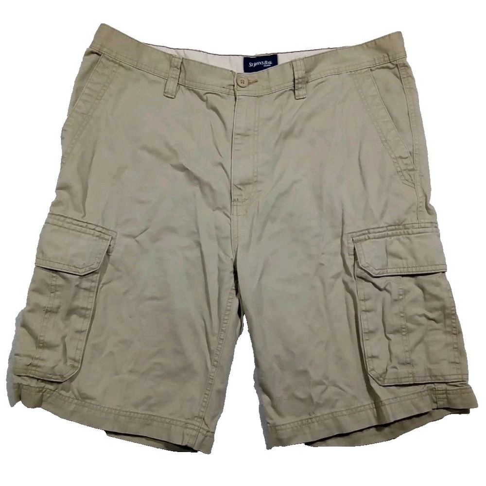 St. John's Bay Cargo Shorts Mens 38 Beige Comfort Stretch Cotton Pockets Casual